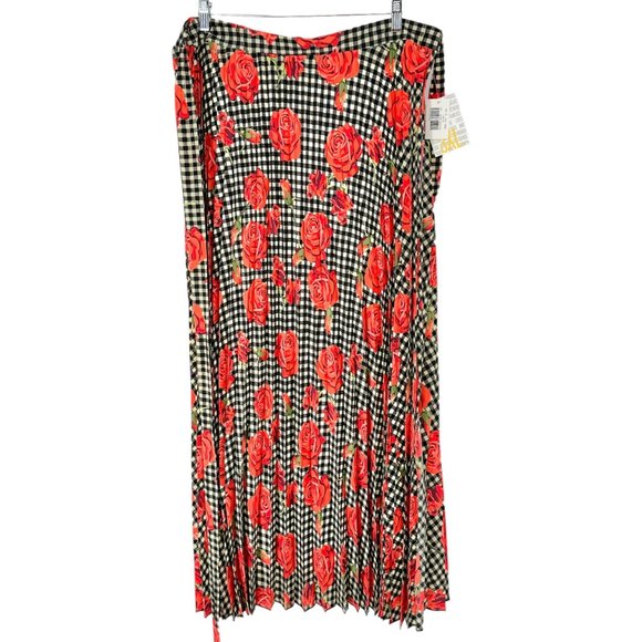 LuLaRoe Deanne Skirt Womens 3XL Red Black Ecru Roses Pleated Wrap Maxi NWT - Picture 1 of 8